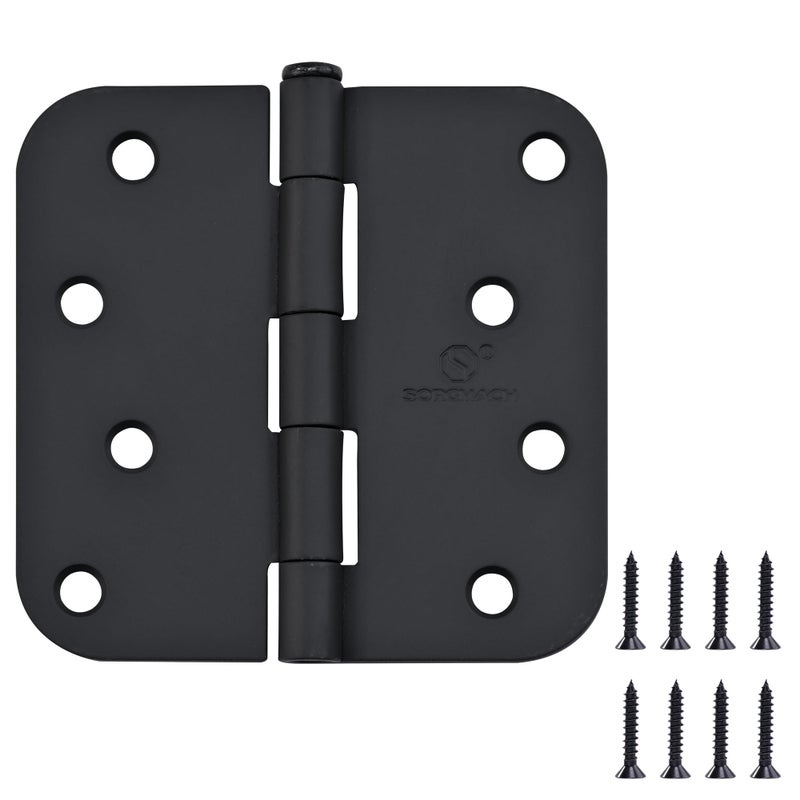 SORGMACH Door Hinge 4 Inch Interior Door Hinges Matte Black 4 Inch Interior Hinges Flat Iron Hinge 4""x 4"" Door Hardware 5/8"" Radius - 12 Pieces - Image 1